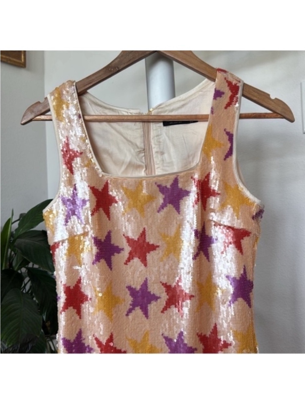 Nasty Gal Star Sequin Square Neck Bodycon Mini dress Sz 4/S purple cream - Picture 3 of 8